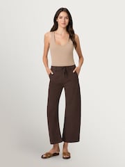 Paige Arellia Barrel Leg Rich Chocolate Jeans With Tie - Image 1 of 5