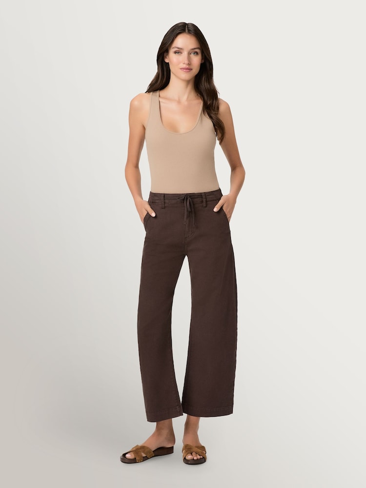 Paige Arellia Barrel Leg Rich Chocolate Jeans With Tie - Image 1 of 5 Paige Arellia Barrel Leg Rich Chocolate Jeans With Tie - Image 1 of 5
