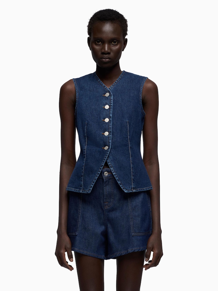 7 For All Mankind Blue Lady Vest in Indigo - Imagen 1 de 6