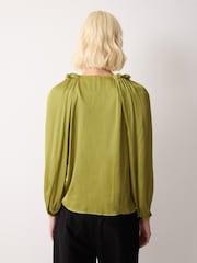 Jigsaw Green Satin Frill Top - Image 3 of 5