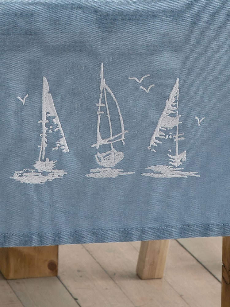 Catherine Lansfield Blue Salcombe Boats Cotton Runner Dining Table - Image 2 of 2