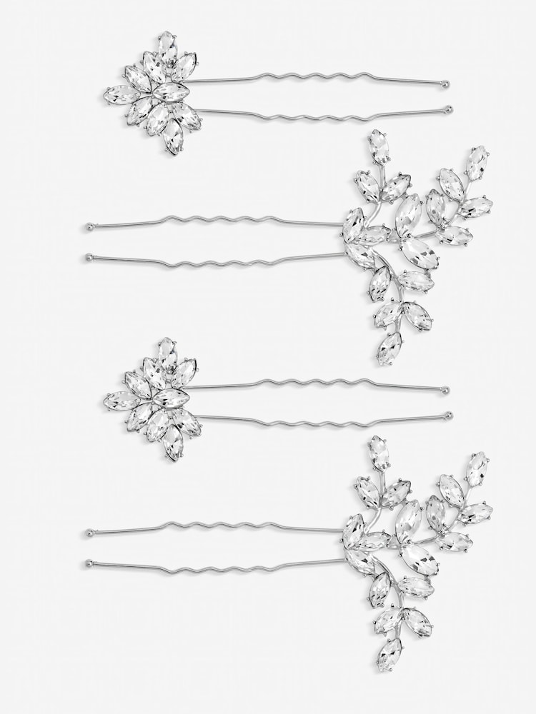Mood Silver Crystal Hair Pins Pack of 4 - Image 1 of 1 Mood Silver Crystal Hair Pins Pack of 4 - Image 1 of 1