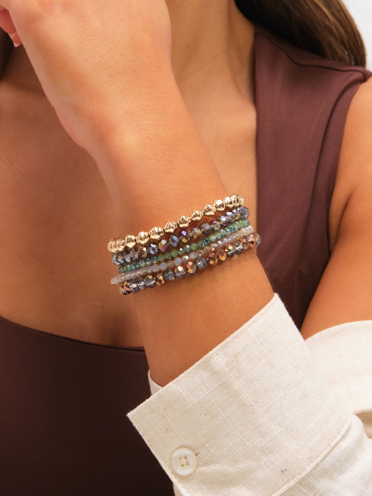 Mood Gold Tone Polished Multi-Colour Beaded Bracelets Pack of 5 - Image 3 of 3