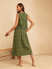 Love & Roses Khaki Green Broderie Midi Skirt - Image 4 of 4