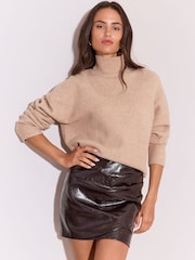 Lipsy Burgundy Red Faux Leather Ruched Mini Skirt - Image 1 of 4