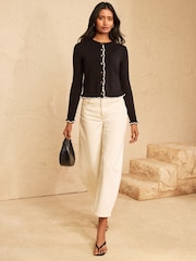 Love & Roses Black Frill Detail Crew Neck Knitted Cardigan - Image 3 of 5