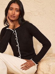Love & Roses Black Frill Detail Crew Neck Knitted Cardigan - Image 5 of 5
