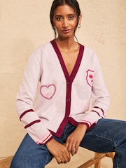 Love & Roses Varsity Embroidered Detail V-Neck Knitted Cardigan - Obraz 1 z 4