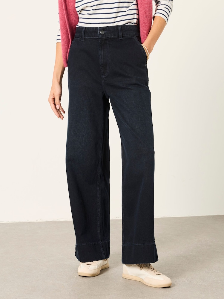 FatFace Hove Dark Teal Blue Petite Wide Leg Jeans - Image 1 of 6 FatFace Hove Dark Teal Blue Petite Wide Leg Jeans - Image 1 of 6