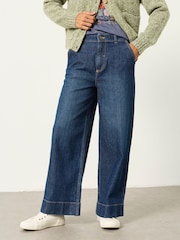 FatFace Hove Dark Denim Blue Petite Wide Leg Jeans - Image 1 of 6