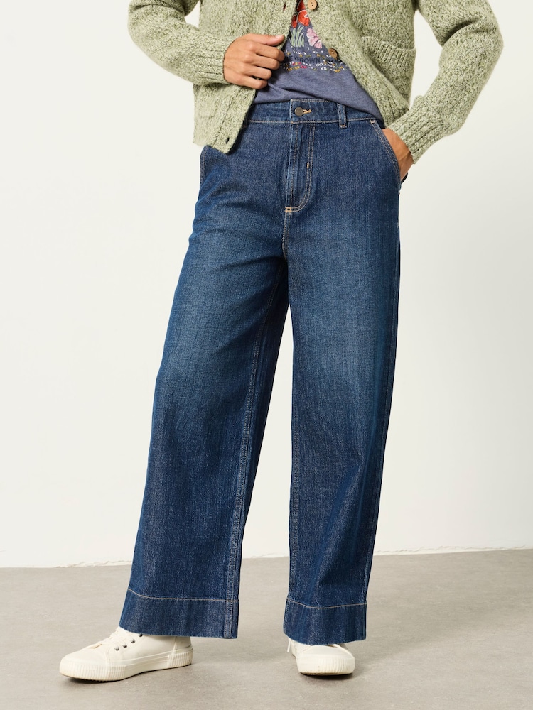 FatFace Hove Dark Denim Blue Petite Wide Leg Jeans - Image 1 of 6 FatFace Hove Dark Denim Blue Petite Wide Leg Jeans - Image 1 of 6