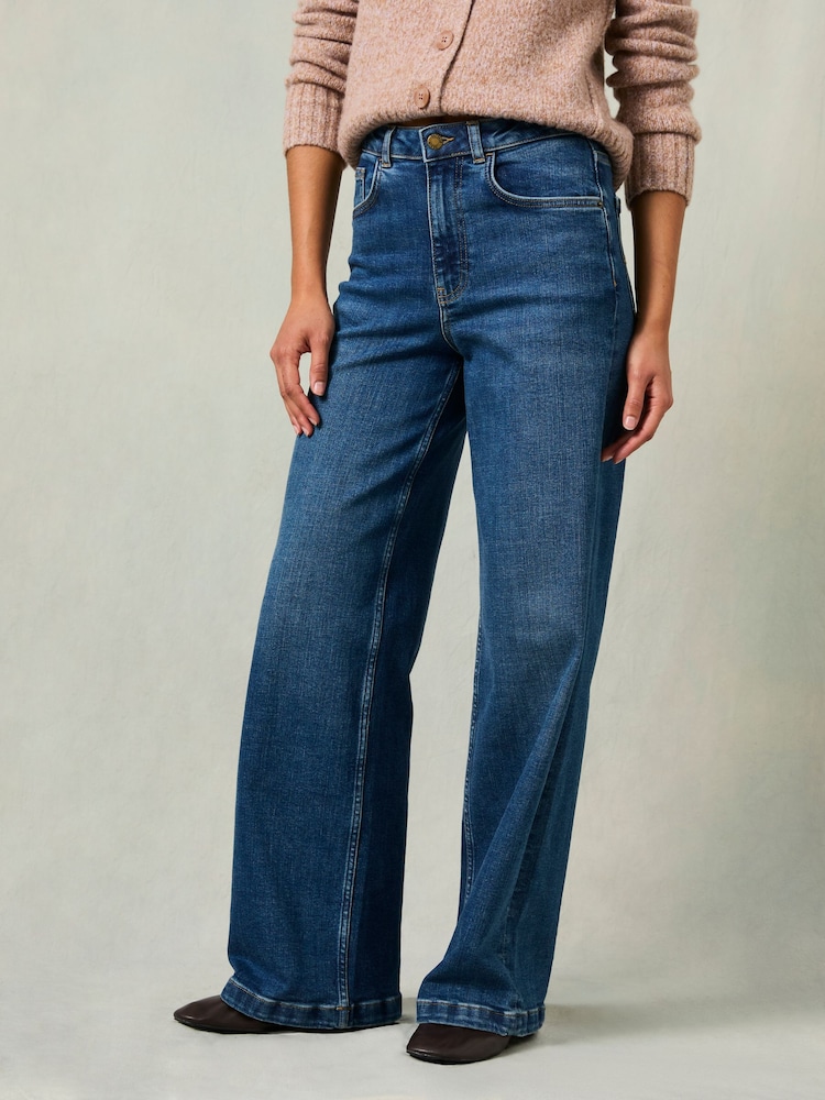 FatFace Welling Indigo Blue Petite Wide leg Jeans - Image 1 of 7 FatFace Welling Indigo Blue Petite Wide leg Jeans - Image 1 of 7