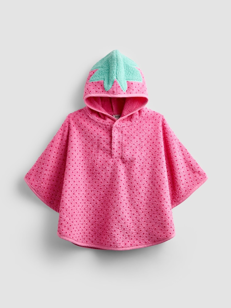 JoJo Maman Bébé Pink Strawberry Hooded Poncho Towel - Image 1 of 4