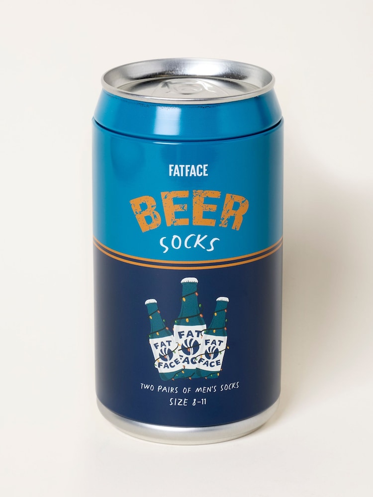 FatFace Multi 2 Pack Beer Socks in a Can - Image 1 of 3 FatFace Multi 2 Pack Beer Socks in a Can - Image 1 of 3