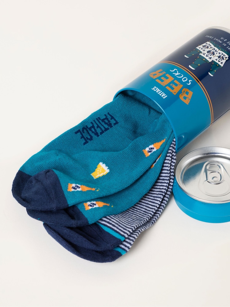 FatFace Multi 2 Pack Beer Socks in a Can - Image 2 of 3 FatFace Multi 2 Pack Beer Socks in a Can - Image 2 of 3