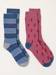 FatFace Multi 2 Pack Thermal Chilli Stripe Socks in a Gift Box - Image 2 of 2