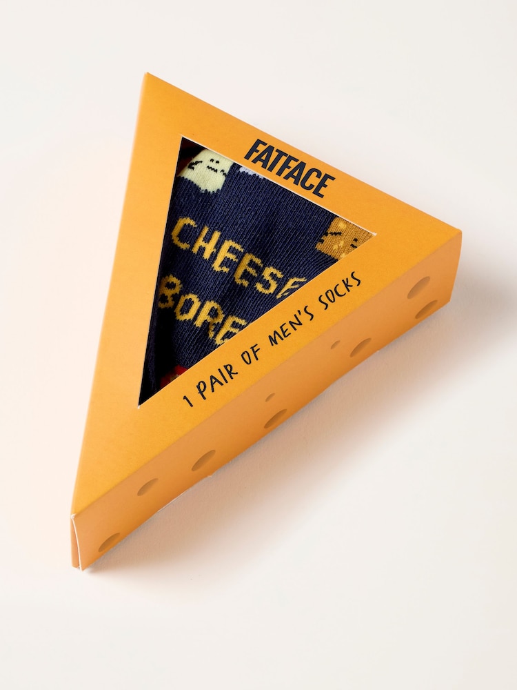 FatFace Multi 1 Pack Cheese Bored Socks in a Box - Image 1 of 3 FatFace Multi 1 Pack Cheese Bored Socks in a Box - Image 1 of 3