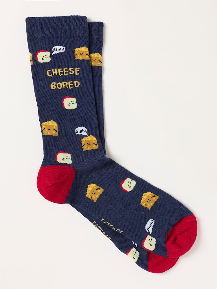 FatFace Multi 1 Pack Cheese Bored Socks in a Box - Image 2 of 3 FatFace Multi 1 Pack Cheese Bored Socks in a Box - Image 2 of 3