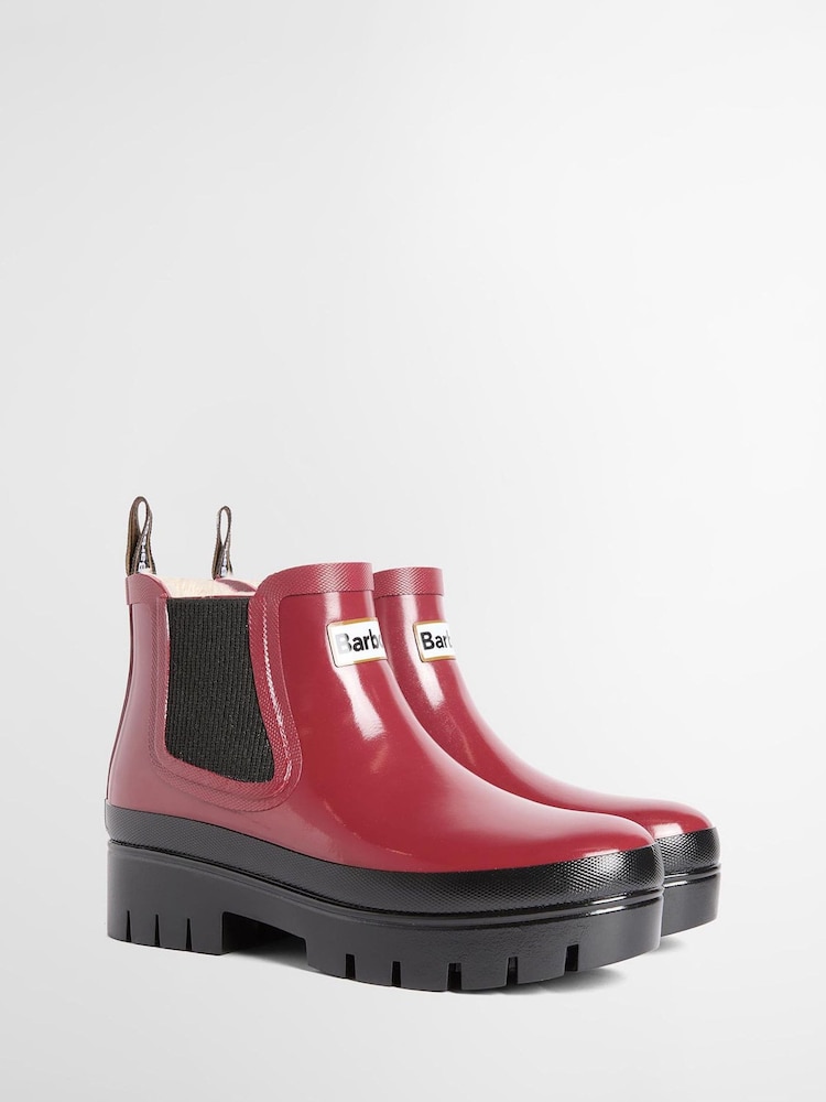 Barbour® Red Halton Faux-Fur Lined Ankle Wellies - Image 2 of 5 Barbour® Red Halton Faux-Fur Lined Ankle Wellies - Image 2 of 5