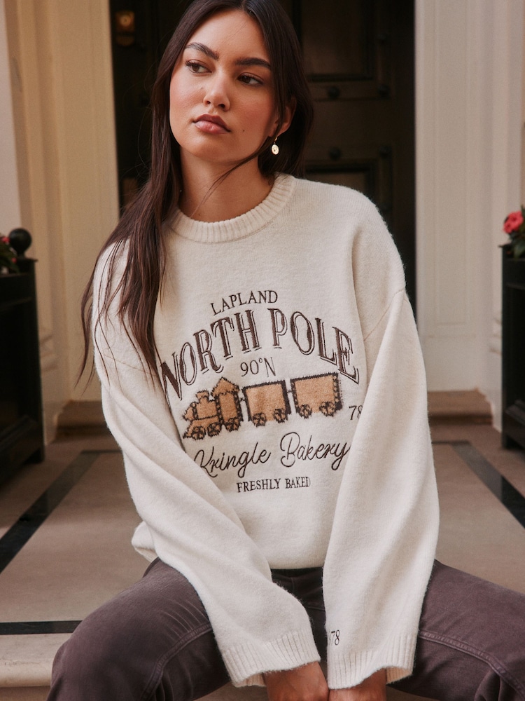 Ecru Christmas Long Sleeve Jumper - Image 1 of 5 Ecru Christmas Long Sleeve Jumper - Image 1 of 5