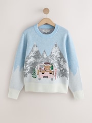 Blue/Pink Christmas Long Sleeve Jumper - Image 1 of 3