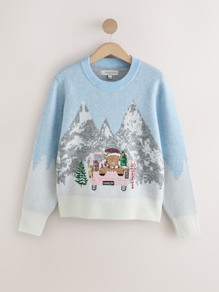 Blue/Pink Christmas Long Sleeve Jumper - Image 1 of 3 Blue/Pink Christmas Long Sleeve Jumper - Image 1 of 3