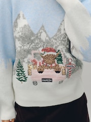 Blue/Pink Hamish Car Scenic Christmas Long Sleeve Jumper - Image 5 of 8