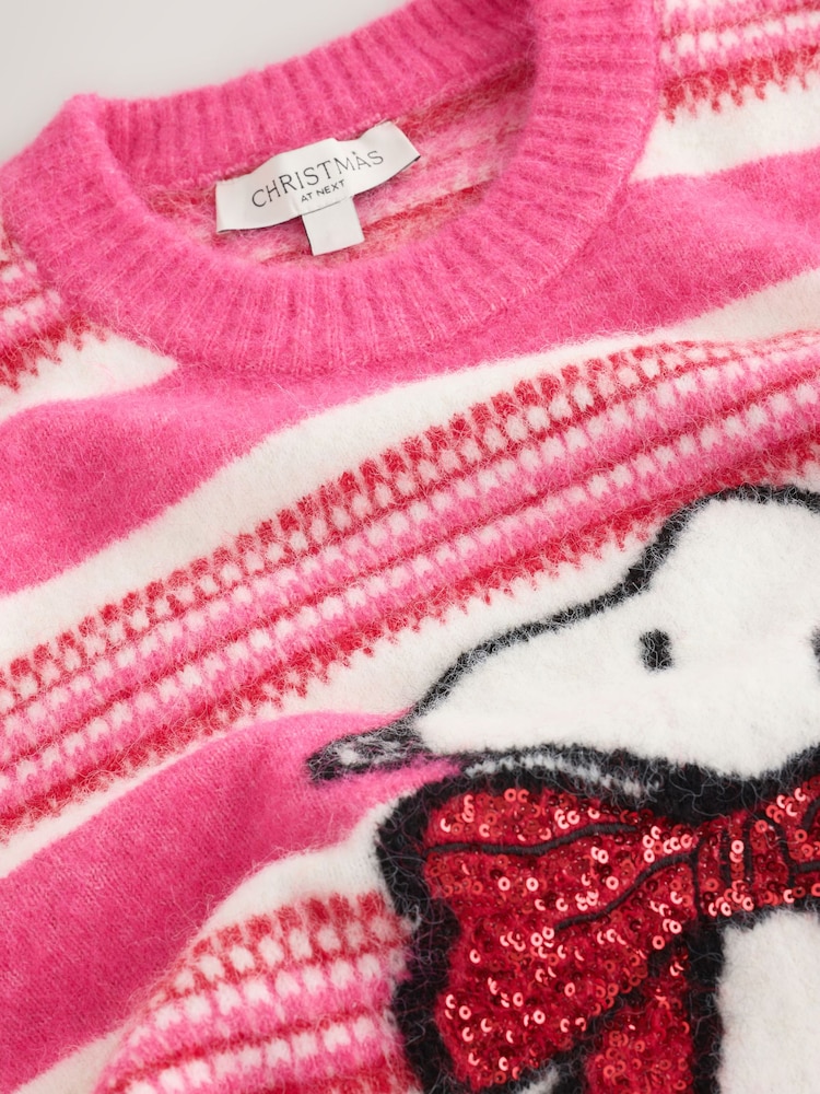 Pink/Red Snoopy Christmas Long Sleeve Jumper - Image 10 of 10