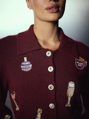 Berry Red Beaded Cocktail - Cardigan de Noël - Image 5 sur 8