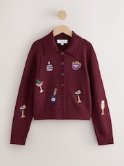 Berry Red Beaded Cocktail - Cardigan de Noël - Image 6 sur 8