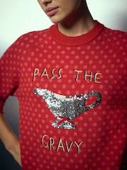 Red Sequin Gravy Long Sleeve Christmas Jumper - Image 4 of 7