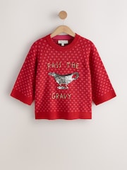 Red Sequin Gravy Long Sleeve Christmas Jumper - Image 5 of 7