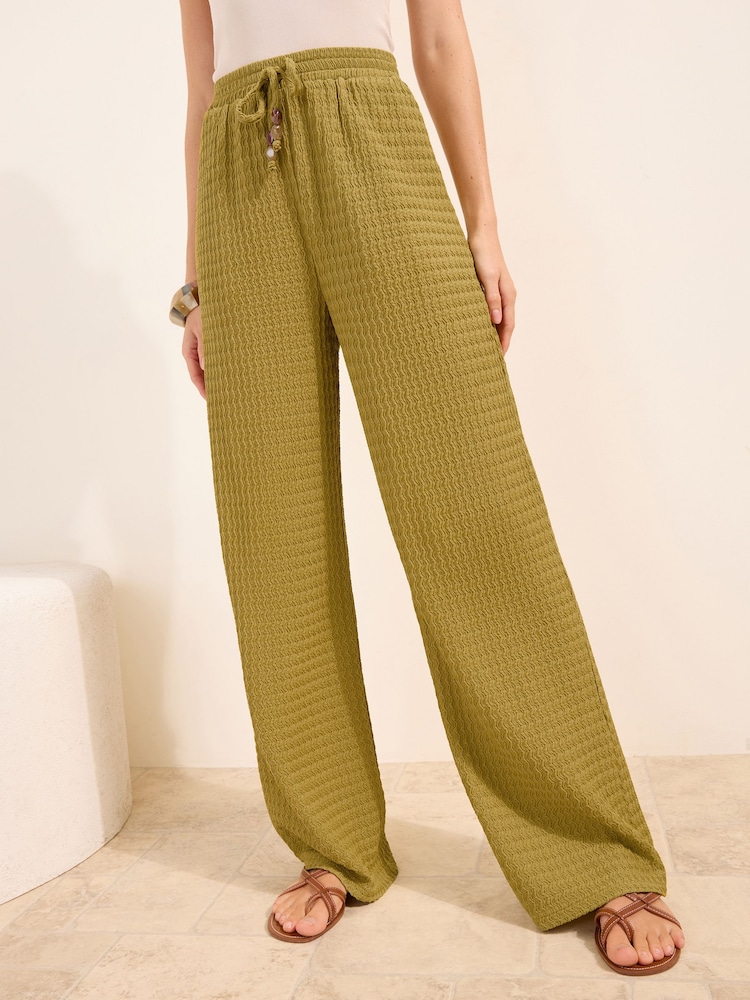 Friends Like These Green Textured Tie waist Trousers - Image 2 of 5