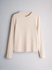 The Set High V-Neck Long Sleeve T-Shirts 3 Pack Navy Blue/Cream/Brown - Image 3 of 6