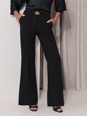 Black Ecru Trimmed Flare Trousers - Image 2 of 6