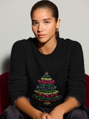 Rainbow Tinsel Tree Black Christmas Long Sleeve Jumper - Image 1 of 9