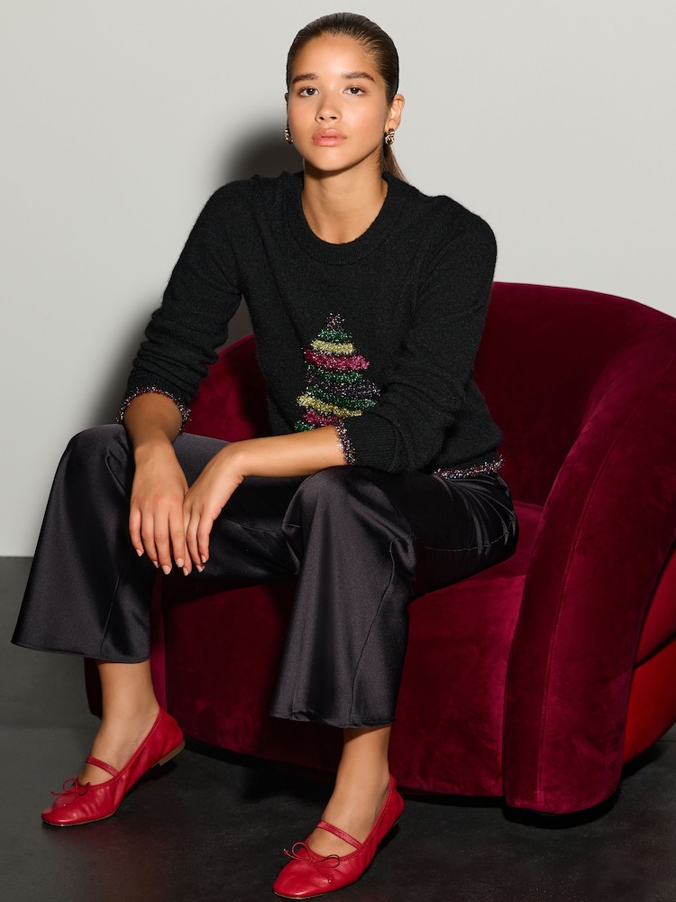 Rainbow Tinsel Tree Black Christmas Long Sleeve Jumper - Image 2 of 9 Rainbow Tinsel Tree Black Christmas Long Sleeve Jumper - Image 2 of 9