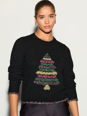 Rainbow Tinsel Tree Black Christmas Long Sleeve Jumper - Image 3 of 9
