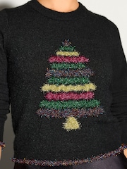 Rainbow Tinsel Tree Black Christmas Long Sleeve Jumper - Image 5 of 9