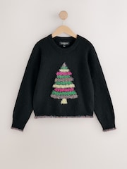 Rainbow Tinsel Tree Black Christmas Long Sleeve Jumper - Image 6 of 9