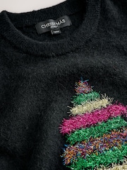 Rainbow Tinsel Tree Black Christmas Long Sleeve Jumper - Image 8 of 9