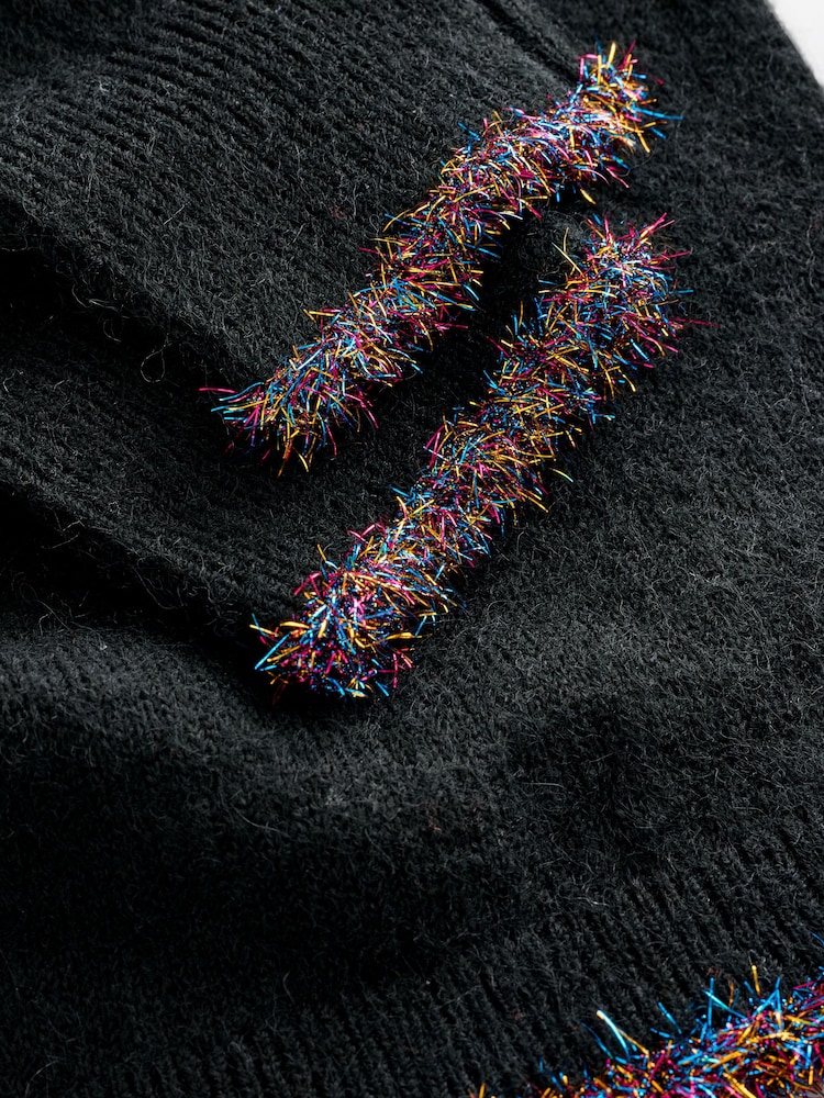 Rainbow Tinsel Tree Black Christmas Long Sleeve Jumper - Image 9 of 9 Rainbow Tinsel Tree Black Christmas Long Sleeve Jumper - Image 9 of 9
