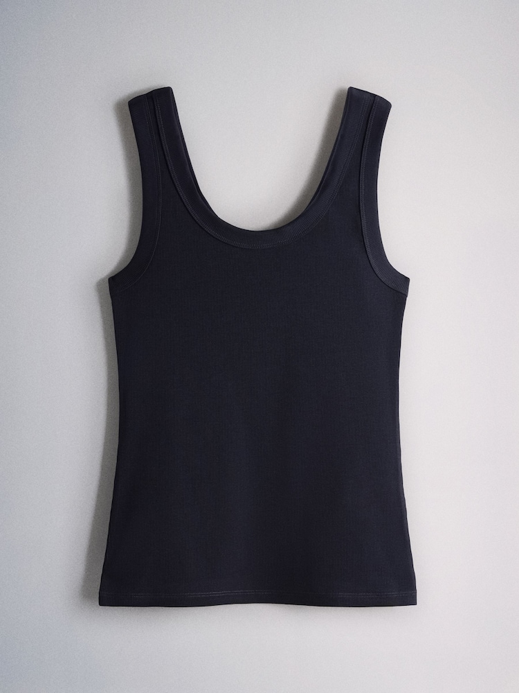 The Set 5 Pack Scoop Ribbed Strappy Vests Navy Blue/Blue/Stripe/Red/White - Image 2 of 8