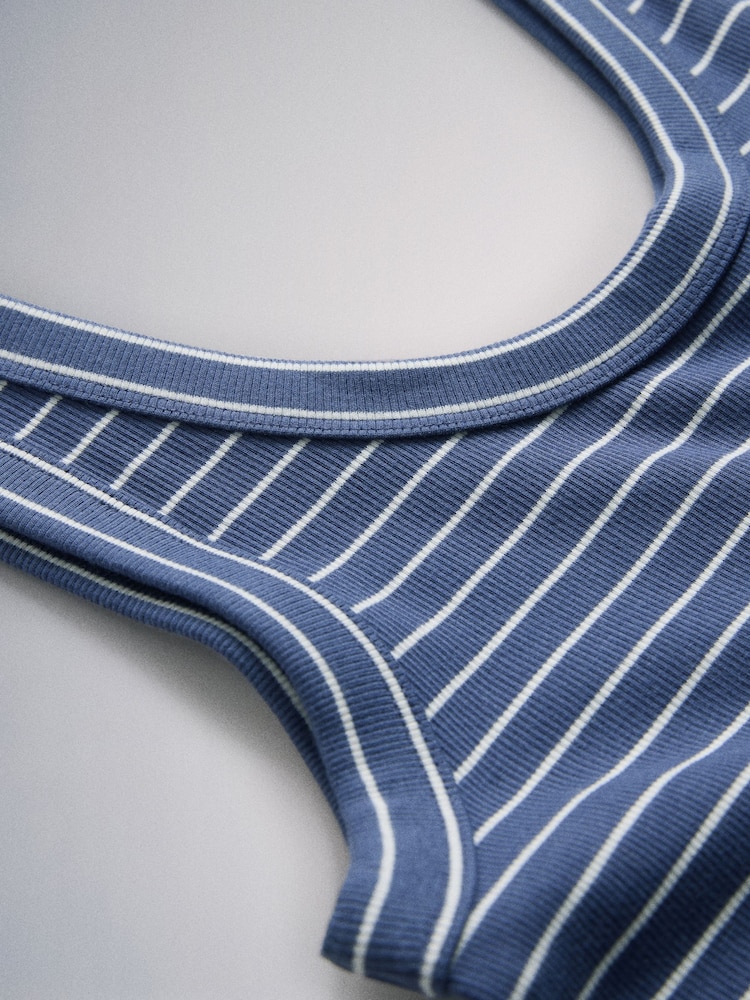 The Set 5 Pack Scoop Ribbed Strappy Vests Navy Blue/Blue/Stripe/Red/White - Image 8 of 8