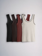 The Set 4 Pack Scoop Rib Vests Black/Brown/Neutral/Rust - Image 1 of 7