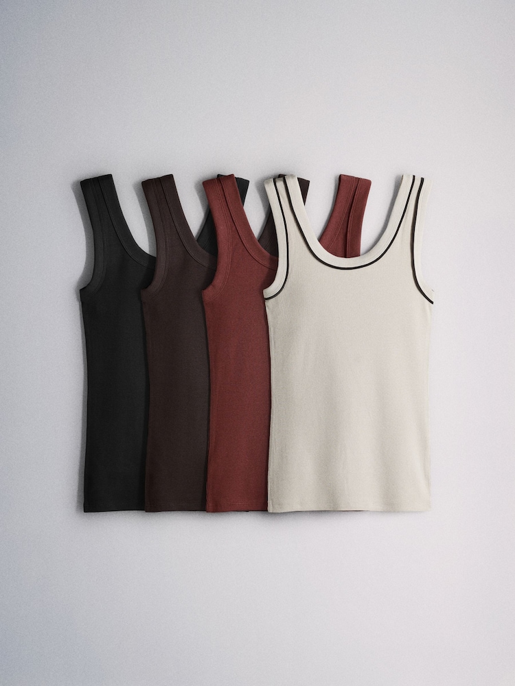 The Set 4 Pack Scoop Rib Vests Black/Brown/Neutral/Rust - Image 1 of 7 The Set 4 Pack Scoop Rib Vests Black/Brown/Neutral/Rust - Image 1 of 7