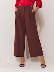 Lipsy Chocolate Brown Culotte Tab Waist Trousers - Image 2 of 5