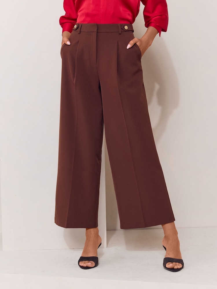 Lipsy Chocolate Brown Culotte Tab Waist Trousers - Image 2 of 5