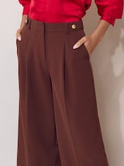 Lipsy Chocolate Brown Culotte Tab Waist Trousers - Image 3 of 5