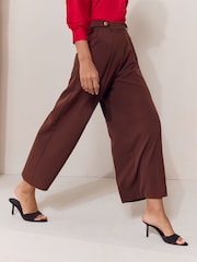 Lipsy Chocolate Brown Culotte Tab Waist Trousers - Image 4 of 5